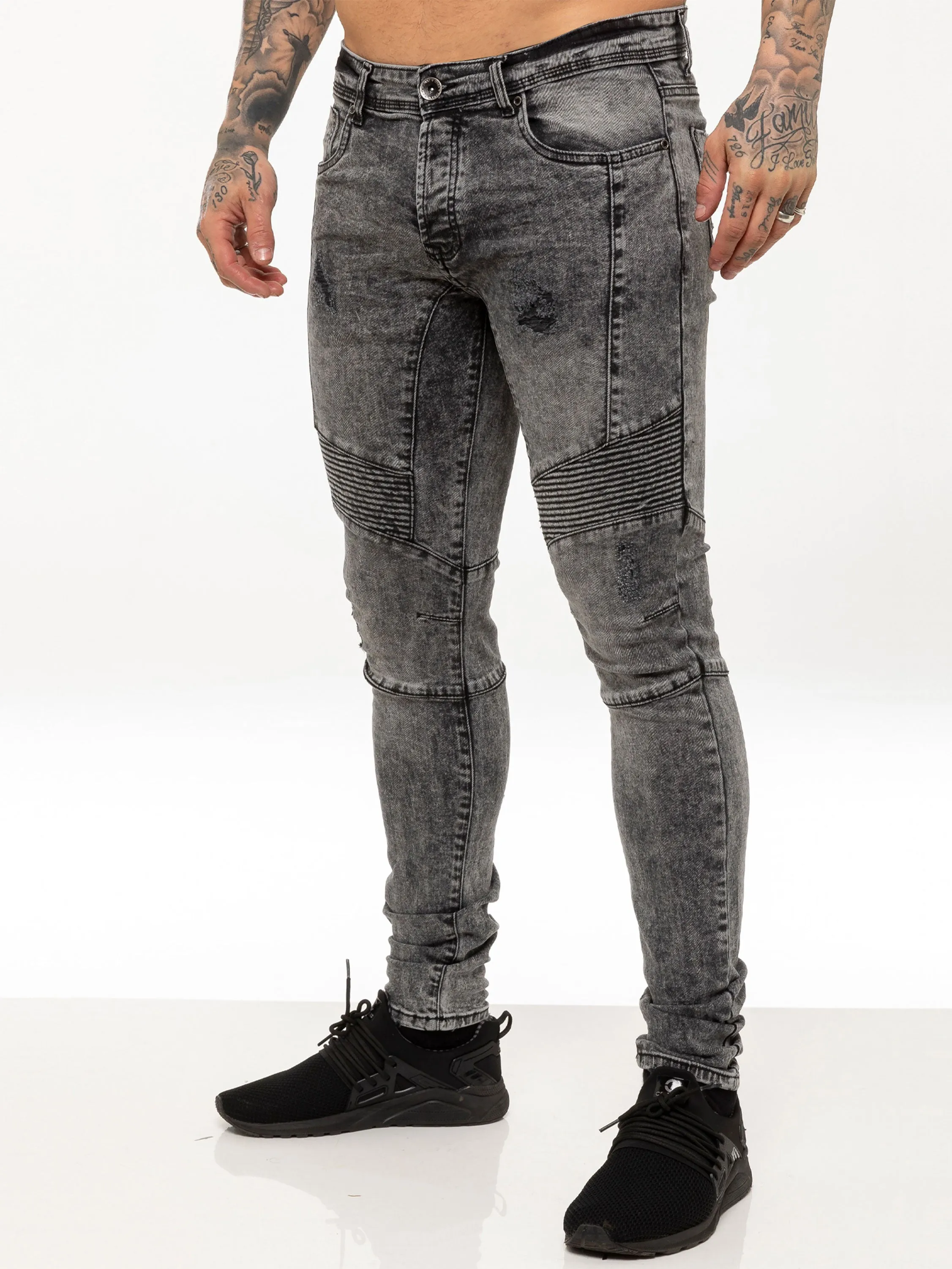 Mens Super Skinny Stretch Biker Denim Jeans | Enzo Designer Menswear sold by Raw Denim product image thumbnail 5
