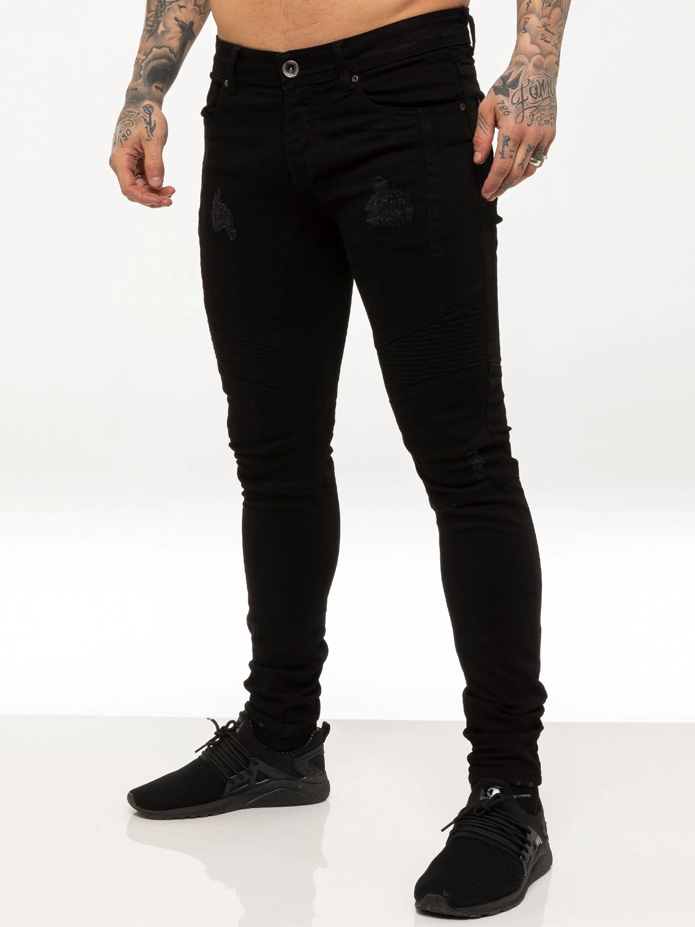 Mens Super Skinny Stretch Biker Denim Jeans | Enzo Designer Menswear sold by Raw Denim