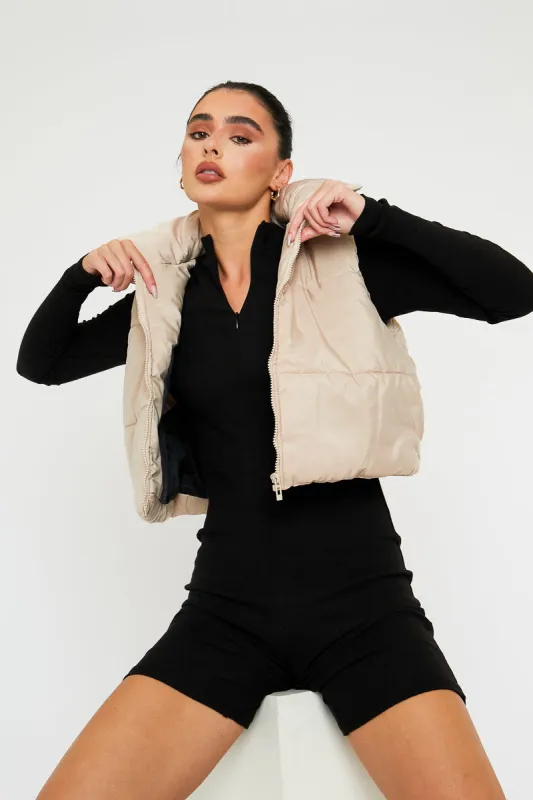 Stone Cropped Hooded Puffer Gilet - Chani sold by Rebellious Fashion