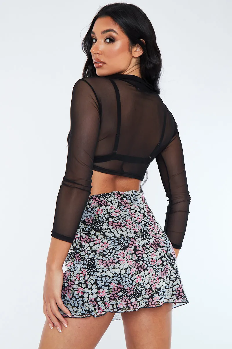 Multi Floral Print Mesh Mini Skirt - Cianna sold by Rebellious Fashion product image thumbnail 3