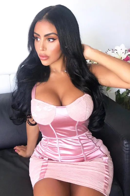 Pink Satin Lace Detail Bodycon Dress - Niani sold by Rebellious Fashion