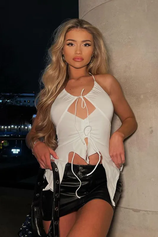 White Halter Neck Cut Out Hem Crop Top - Alessa sold by Rebellious Fashion