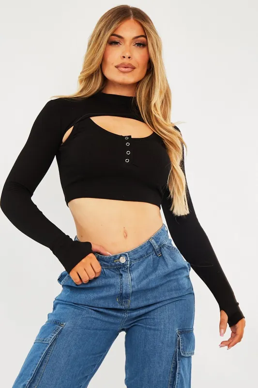Black Double Layer High Neck Crop Top - Mahani sold by Rebellious Fashion