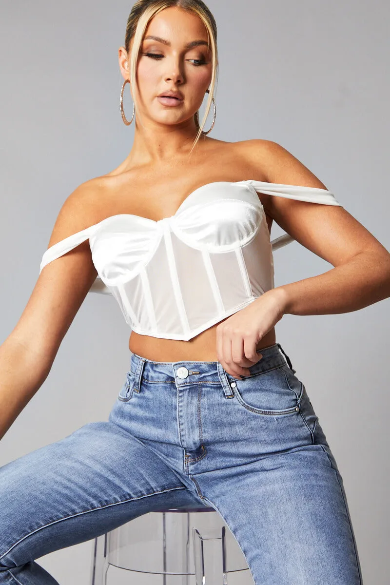 White Mesh Bandeau Corset Detail Crop Top - Yasu sold by Rebellious Fashion product image thumbnail 5