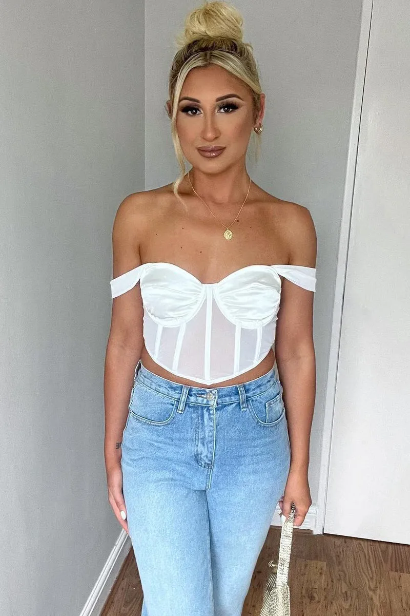 White Mesh Bandeau Corset Detail Crop Top - Yasu sold by Rebellious Fashion