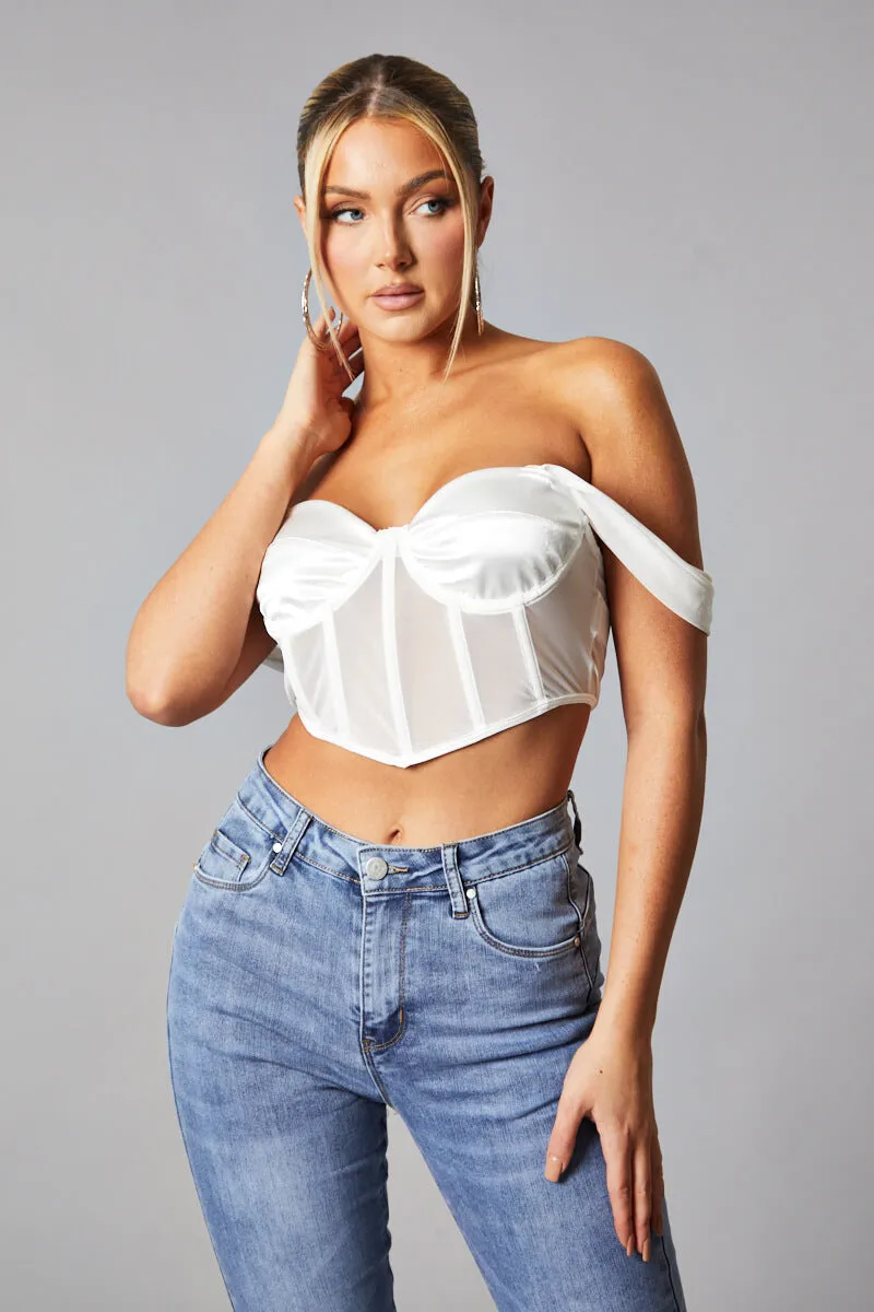 White Mesh Bandeau Corset Detail Crop Top - Yasu sold by Rebellious Fashion product image thumbnail 3