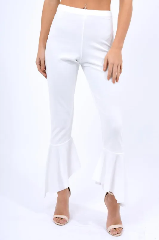 White Frill Hem Trousers - Payton sold by Rebellious Fashion