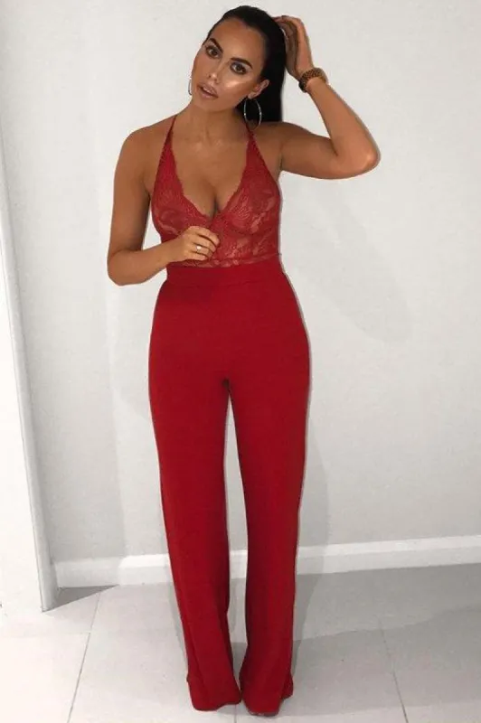 Red Lace Cross Back Bodysuit - Brogan made by Rebellious Fashion