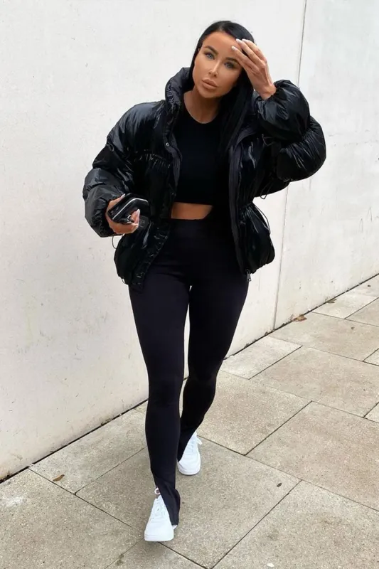 Black Side Split Leggings - Oliviah sold by Rebellious Fashion
