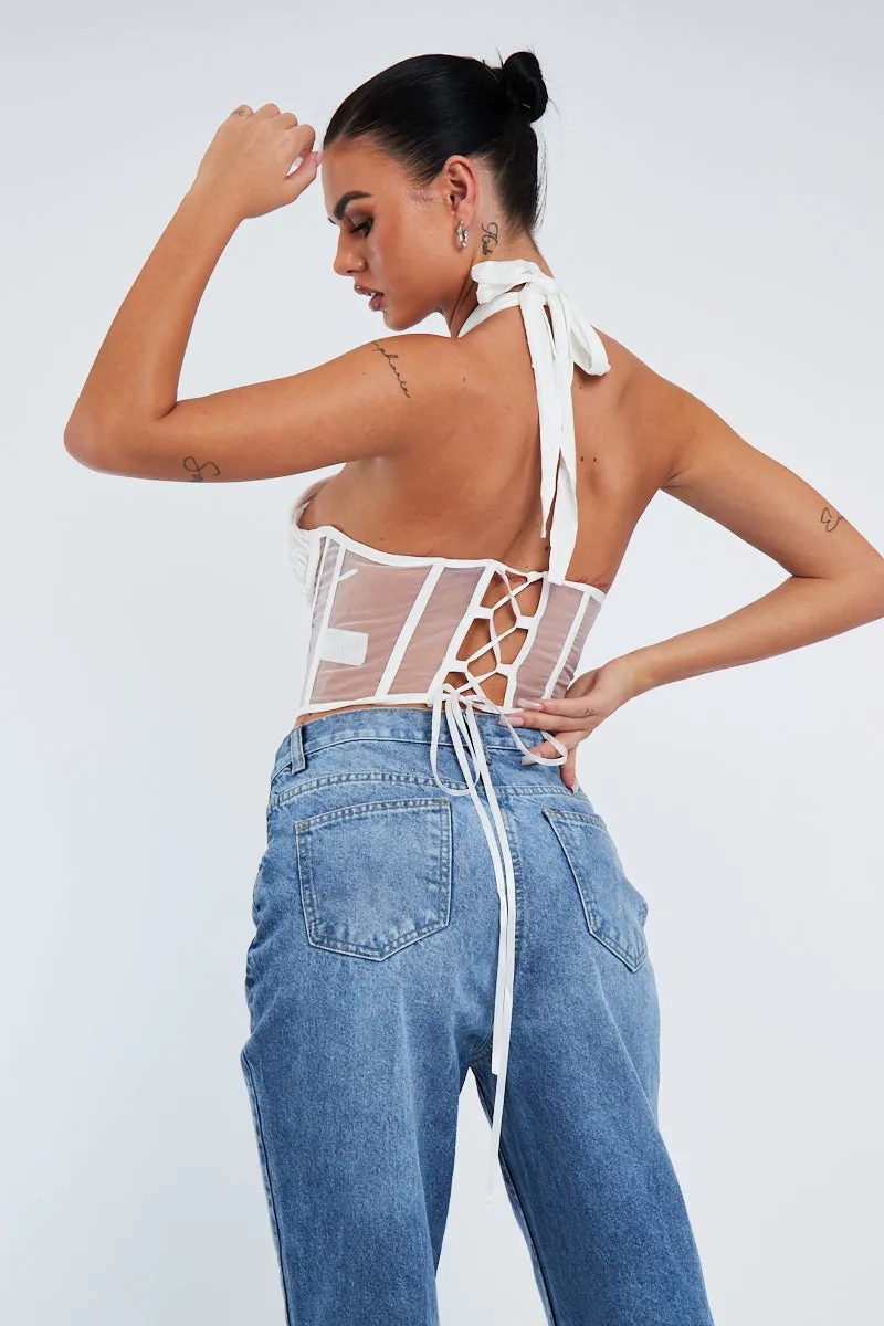 White Under Boob Halterneck Corset Crop Top - Kass sold by Rebellious Fashion product image thumbnail 4