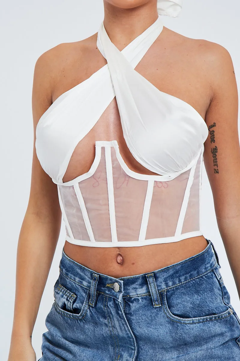 White Under Boob Halterneck Corset Crop Top - Kass sold by Rebellious Fashion product image thumbnail 5