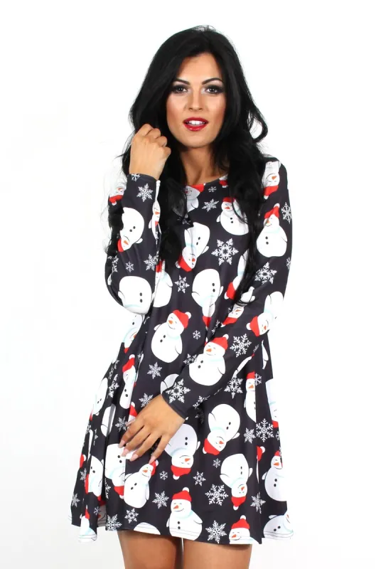 Noelle Navy Snowman Swing Dress made by Rebellious Fashion