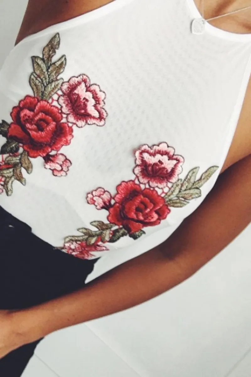 White Mesh Floral Embroidered Halterneck Bodysuit - Bebe sold by Rebellious Fashion