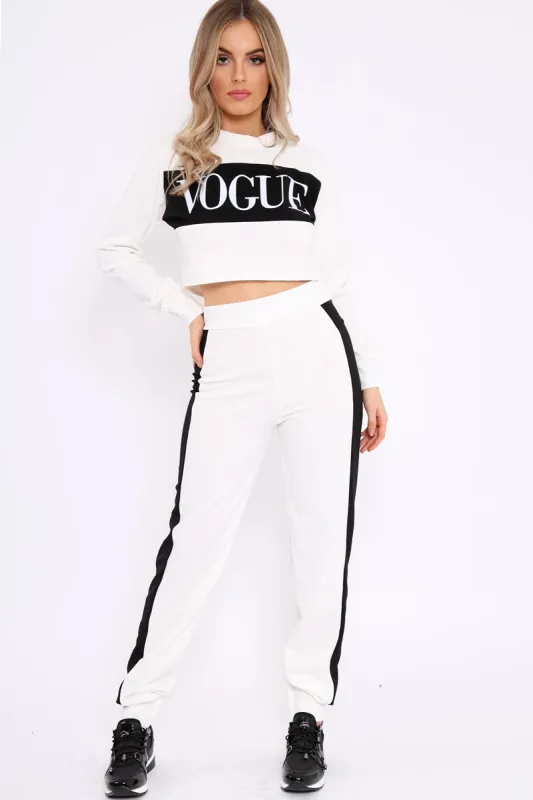 White Vogue Slogan Tracksuit - Neyla made by Rebellious Fashion