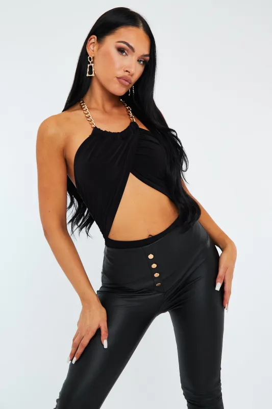 Black Crossover Chain Halterneck Bodysuit - Mariel sold by Rebellious Fashion