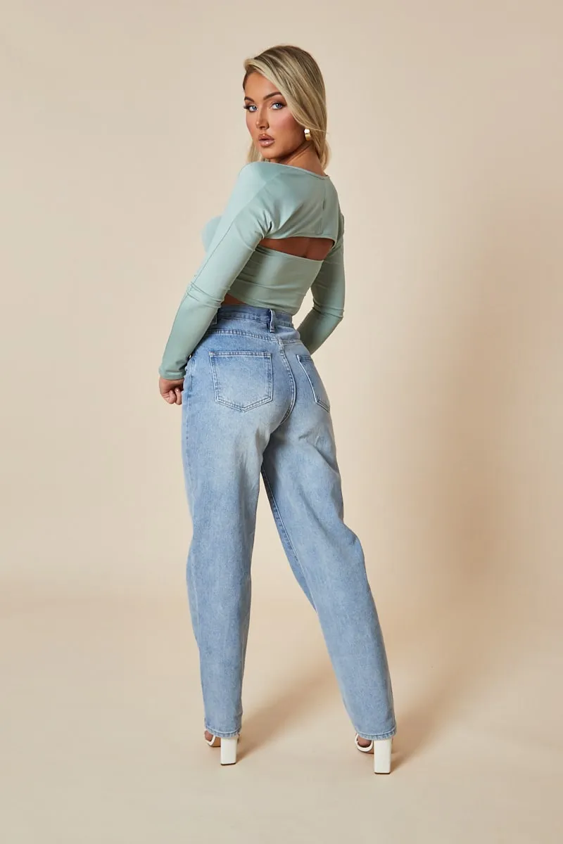 Sage Asymmetric Cut Out Back Cropped Top - Koko sold by Rebellious Fashion product image thumbnail 4