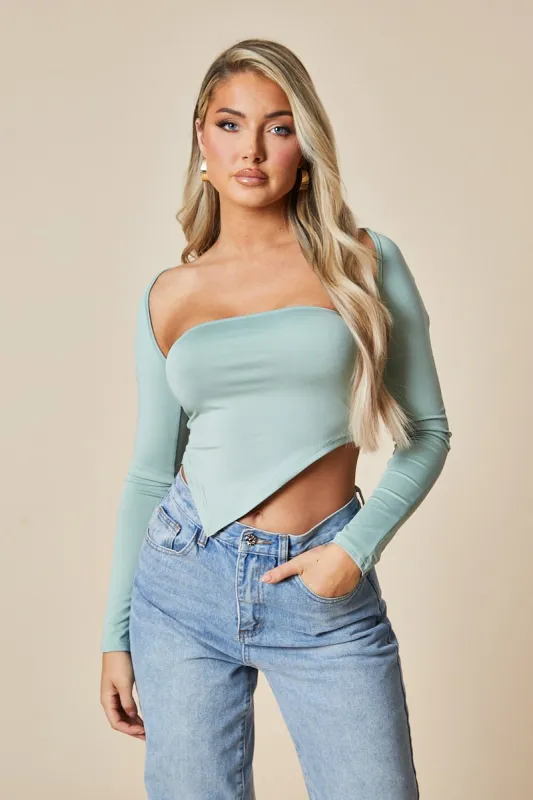 Sage Asymmetric Cut Out Back Cropped Top - Koko made by Rebellious Fashion