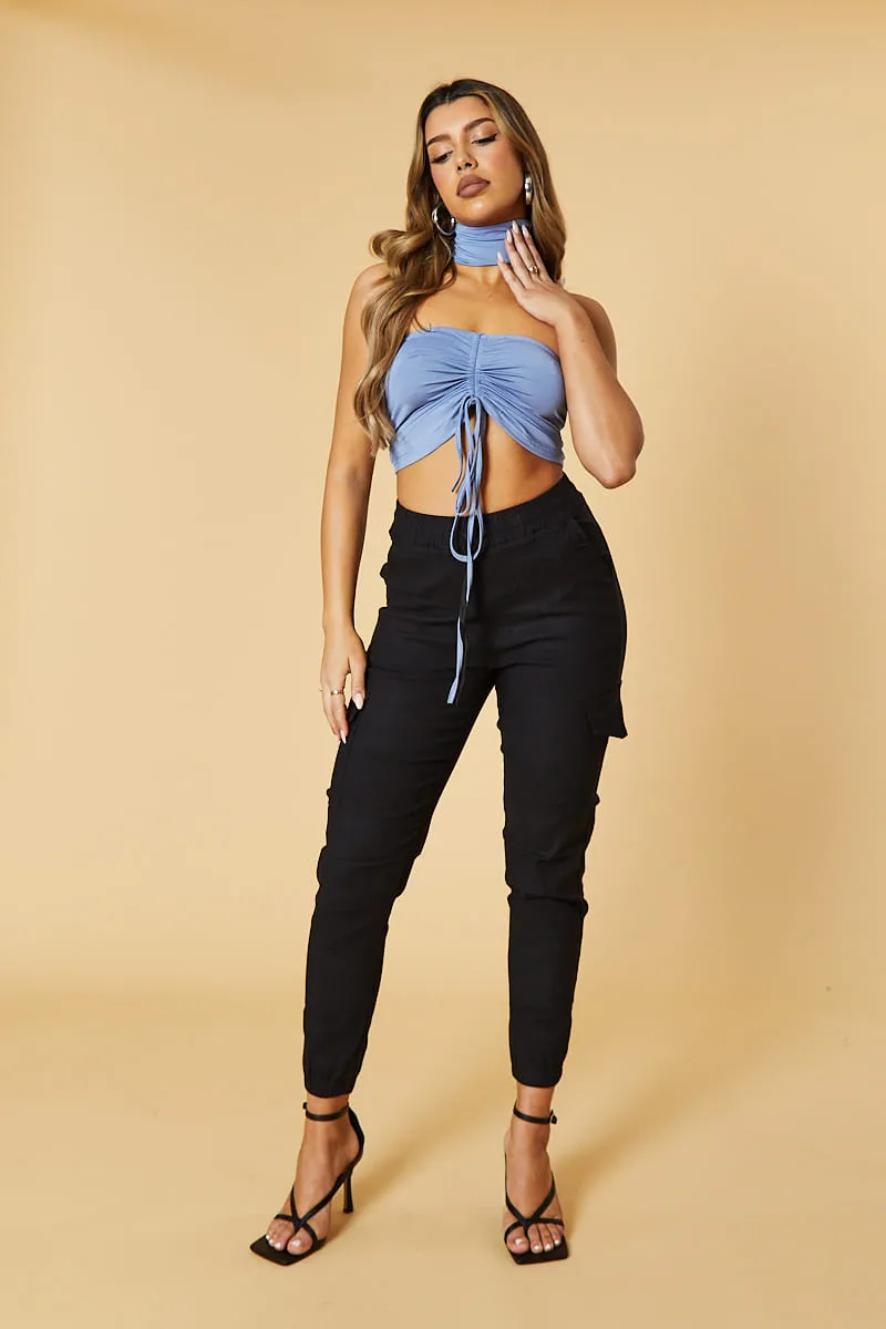 Blue Front Ruched Choker Neck Cropped Top - Nara sold by Rebellious Fashion product image thumbnail 3