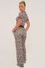 Beige Leopard Print Cropped Top & Straight Leg Trouser Co-ord Set - Ellie sold by Rebellious Fashion