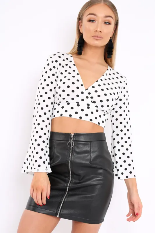 White Polka Dot Flare Sleeve Crop Top - Eshe sold by Rebellious Fashion