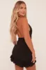 Black Plunge Halter Neck Frill Hem Mini Dress - Riplee sold by Rebellious Fashion