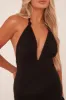 Black Plunge Halter Neck Frill Hem Mini Dress - Riplee sold by Rebellious Fashion