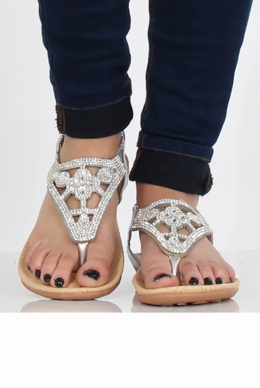 Silver Diamante and Jewelled Sandals- Taliya sold by Rebellious Fashion