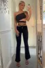 Black Slinky One Shoulder Cut Out Crop Top - Aaliyah sold by Rebellious Fashion
