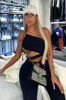 Black Slinky One Shoulder Cut Out Crop Top - Aaliyah sold by Rebellious Fashion