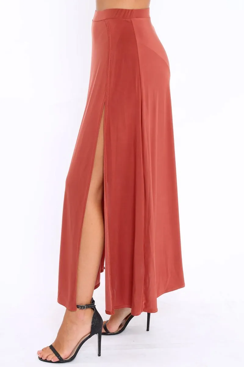 Rust Side Split Maxi Skirt - Gina sold by Rebellious Fashion product image thumbnail 4