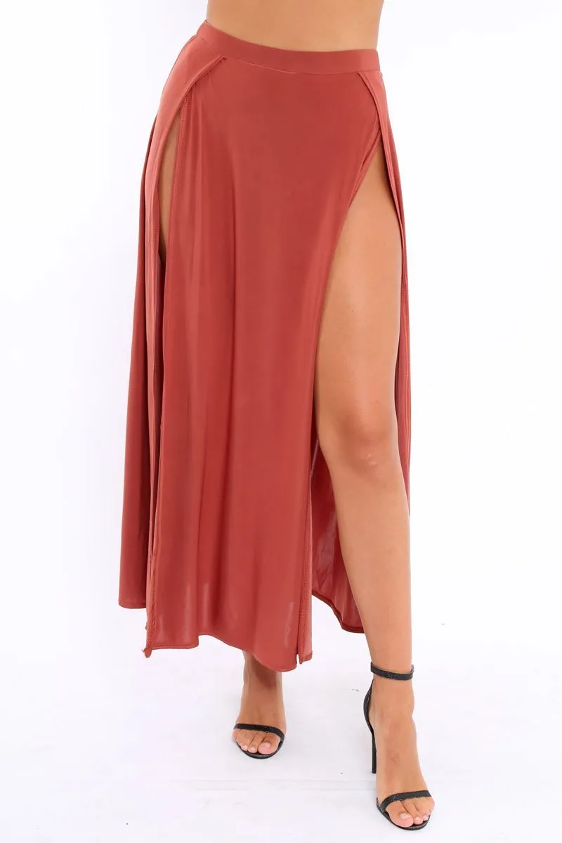 Rust Side Split Maxi Skirt - Gina sold by Rebellious Fashion product image thumbnail 2
