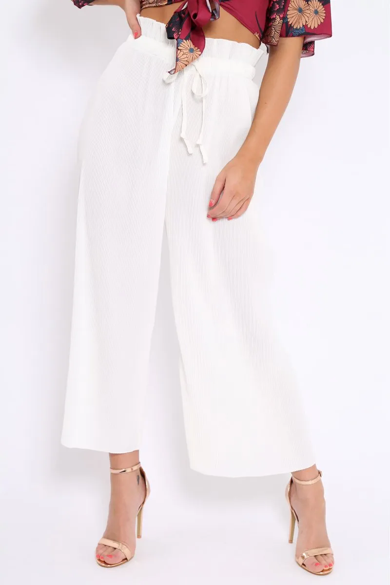 White Paper Bag Waist Wide Legged Pleated Trousers - Louise sold by Rebellious Fashion product image thumbnail 3