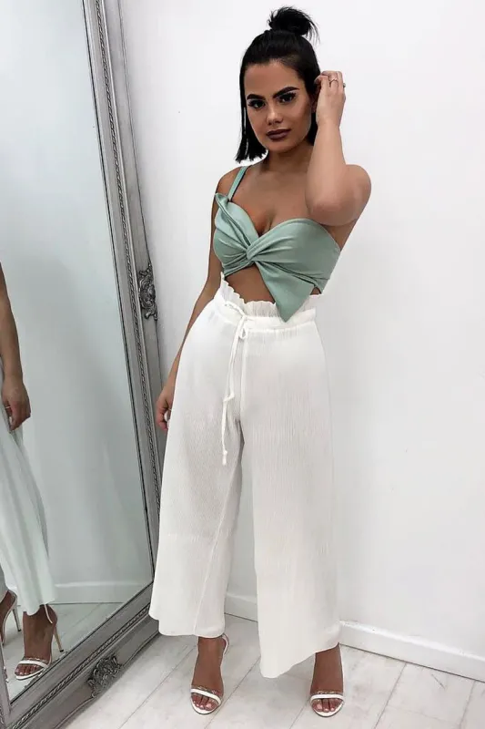 White Paper Bag Waist Wide Legged Pleated Trousers - Louise sold by Rebellious Fashion