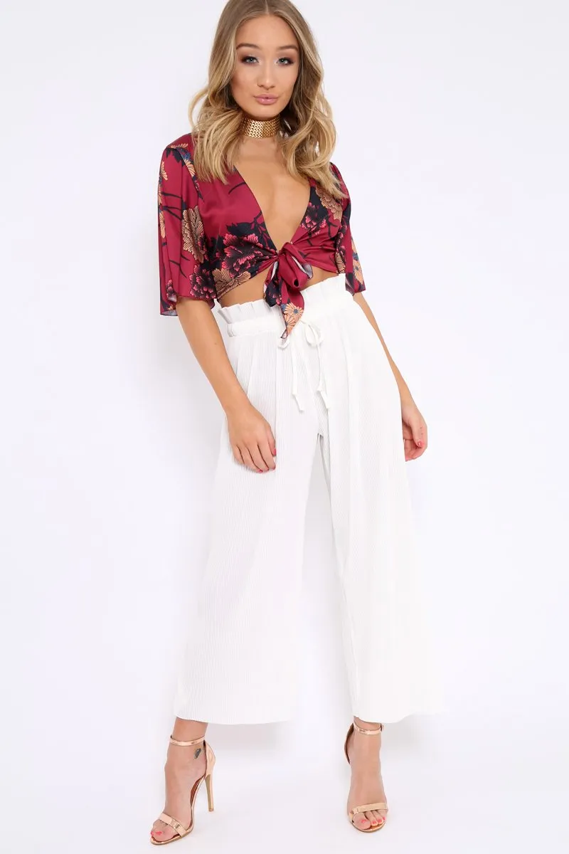 White Paper Bag Waist Wide Legged Pleated Trousers - Louise sold by Rebellious Fashion product image thumbnail 2