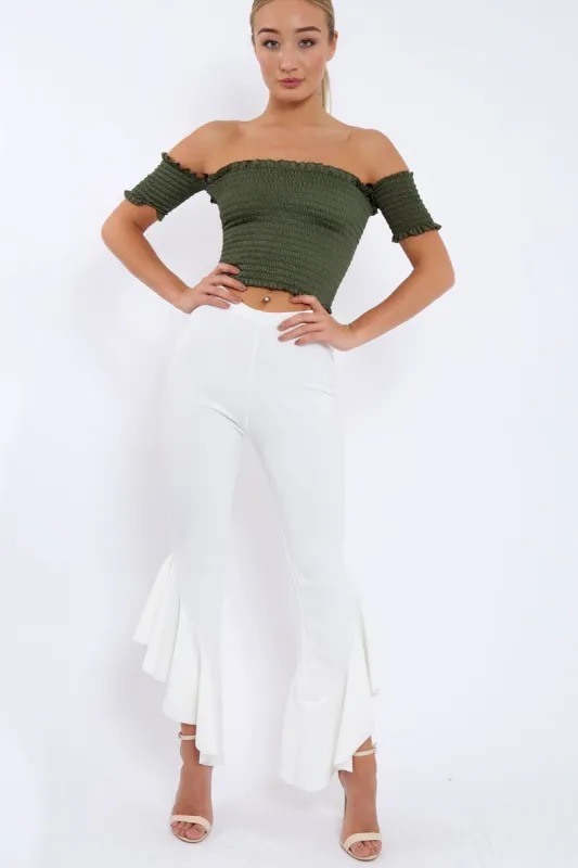 White Frill Hem Trousers - Ashlie sold by Rebellious Fashion