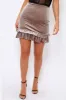 Taupe Velvet Frill Hem Mini Skirt - Vicky sold by Rebellious Fashion