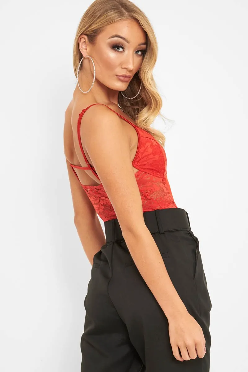 Red Satin Lace Cut Out Bodysuit - Aleiya sold by Rebellious Fashion product image thumbnail 3