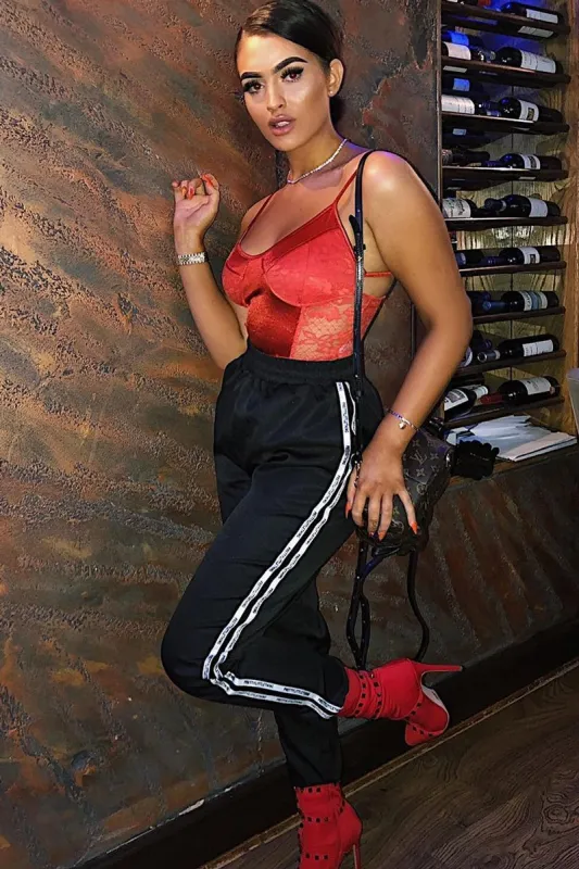 Red Satin Lace Cut Out Bodysuit - Aleiya sold by Rebellious Fashion