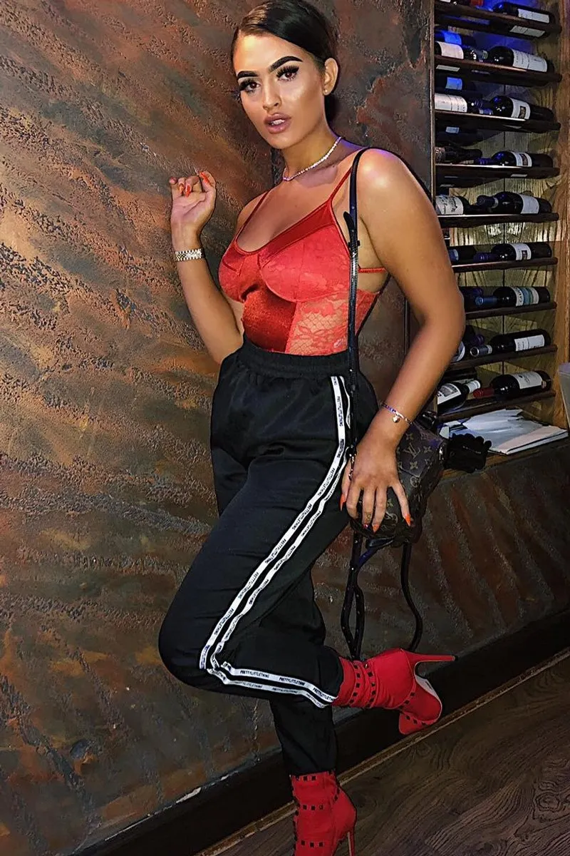 Red Satin Lace Cut Out Bodysuit - Aleiya sold by Rebellious Fashion