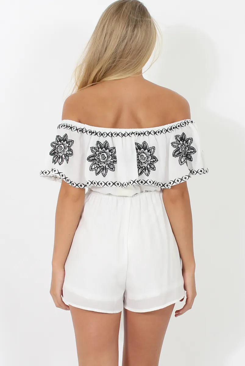 White Bandeau Playsuit With Embroidered Detail- Freye sold by Rebellious Fashion product image thumbnail 5