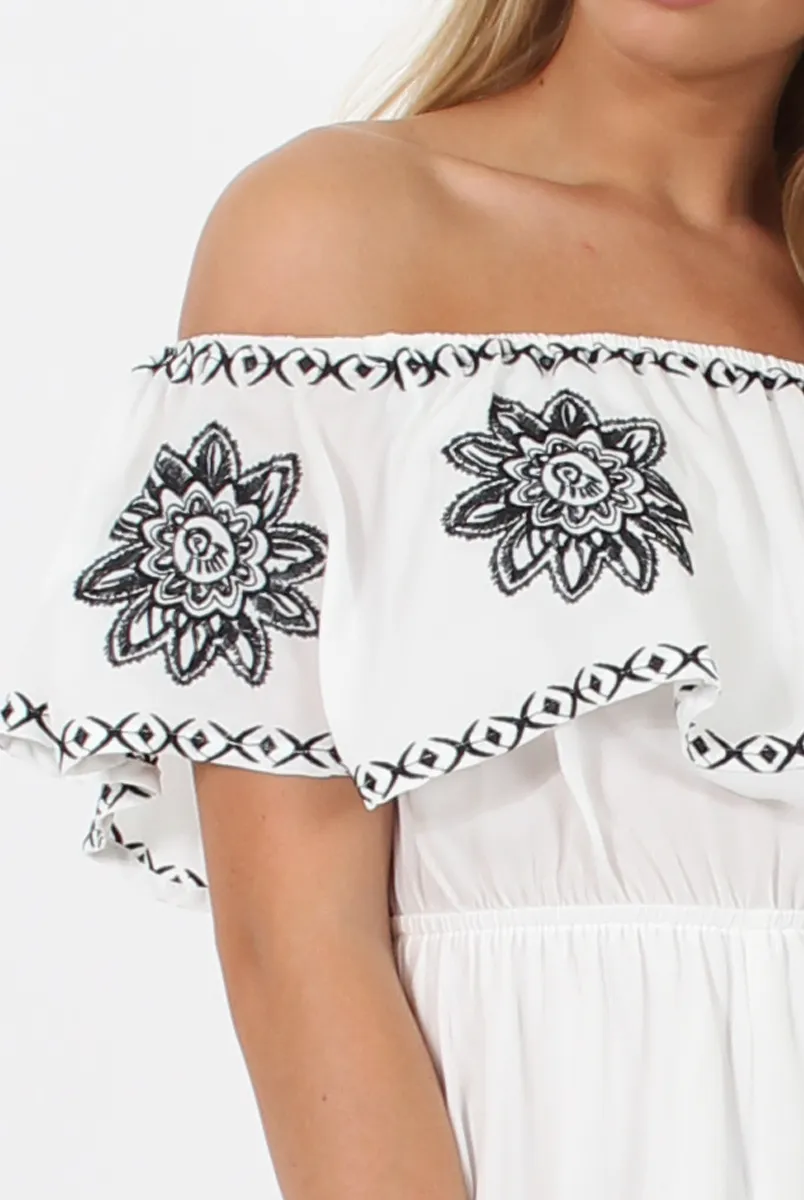 White Bandeau Playsuit With Embroidered Detail- Freye sold by Rebellious Fashion product image thumbnail 4