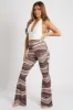 Brown Stripe Print Ruched Bum Flared Trousers - Katharina sold by Rebellious Fashion