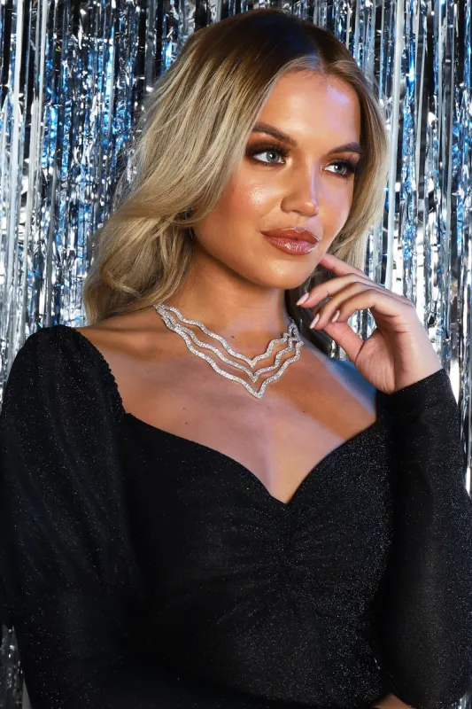 Silver Diamante Triple Necklace - Roxy made by Rebellious Fashion
