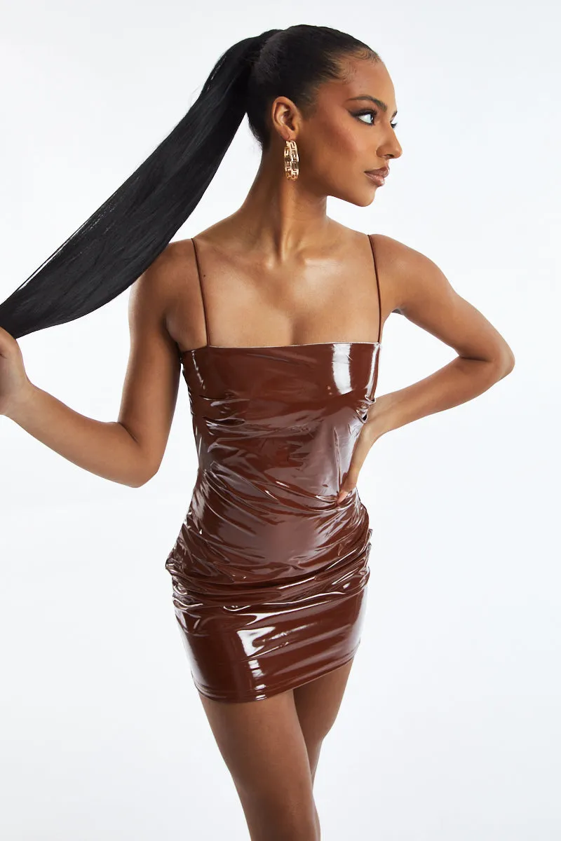 Brown Faux Leather Bodycon Mini Dress - June sold by Rebellious Fashion product image thumbnail 4