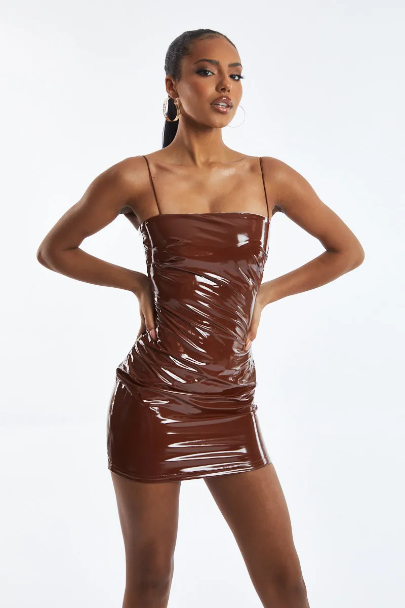 Brown Faux Leather Bodycon Mini Dress - June sold by Rebellious Fashion product image thumbnail 2