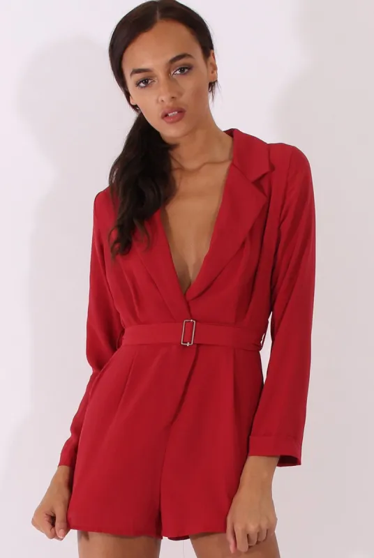 Red Utility Belted Playsuit - Charlee sold by Rebellious Fashion