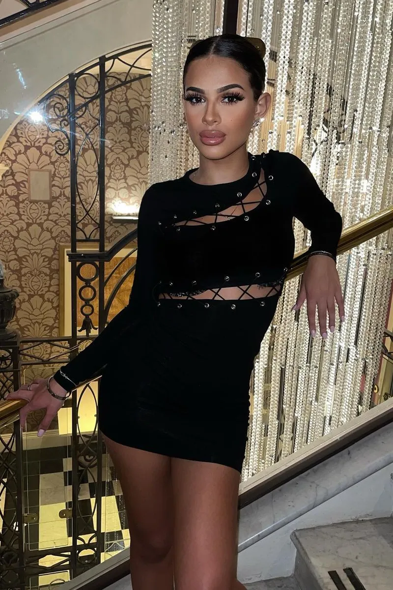 Black Lace Up Detail Mini Dress - Tari sold by Rebellious Fashion product image thumbnail 3