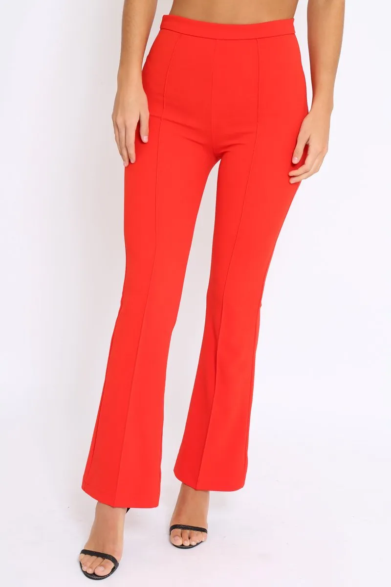 Red Tailored High Waist Flare Trousers - Adela sold by Rebellious Fashion product image thumbnail 2