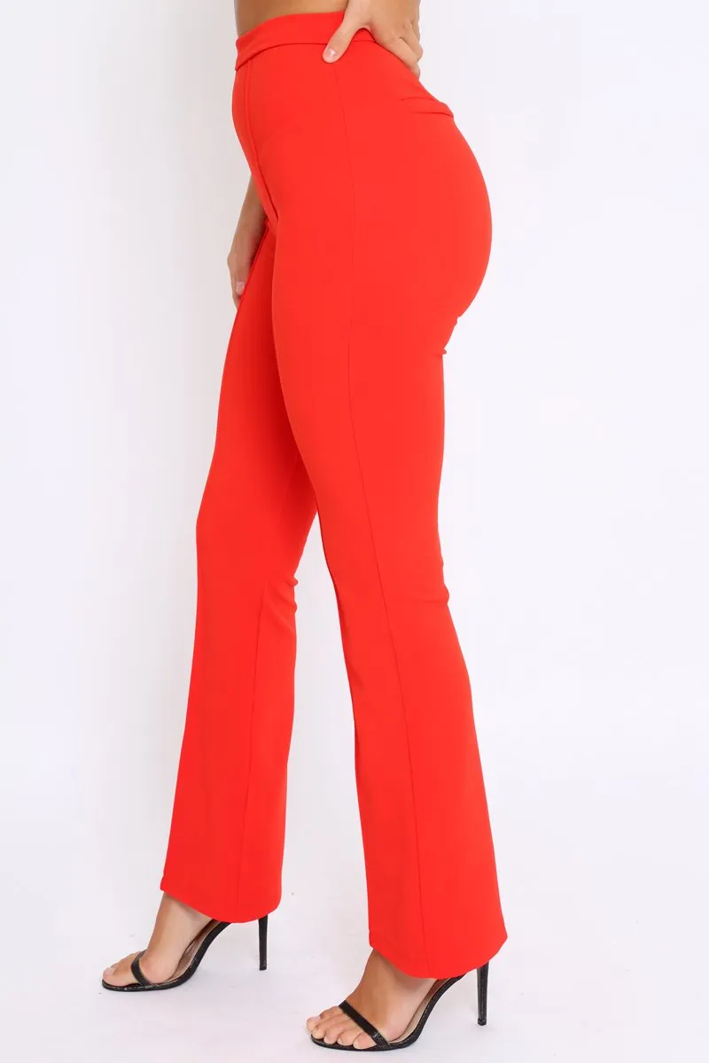 Red Tailored High Waist Flare Trousers - Adela sold by Rebellious Fashion product image thumbnail 4