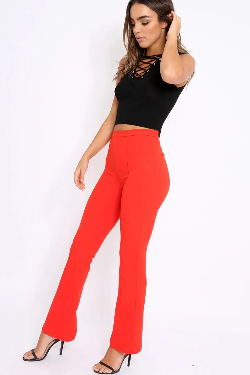 Red Tailored High Waist Flare Trousers - Adela sold by Rebellious Fashion product image thumbnail 3